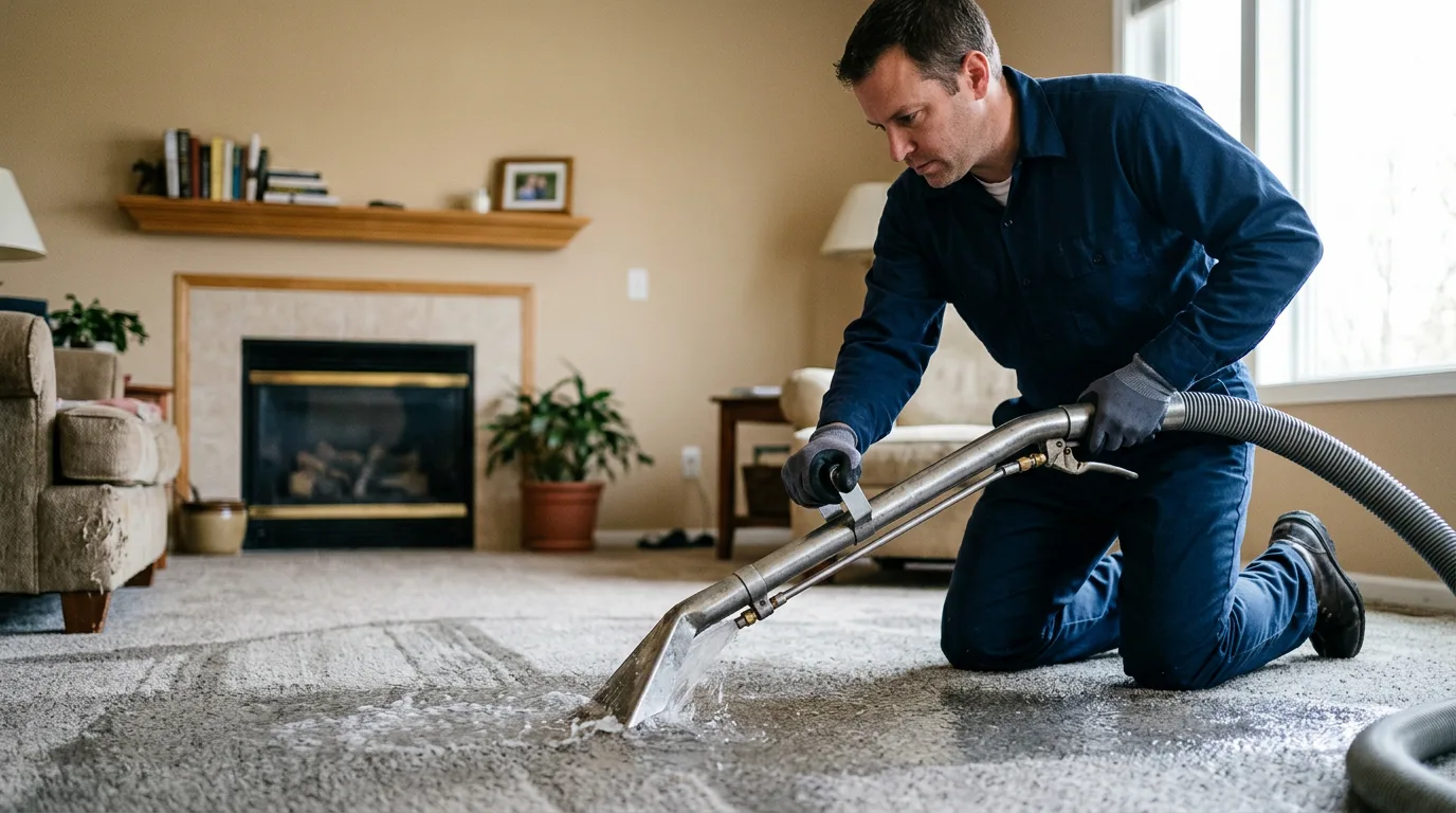 Water damage restoration technician working near Hingham, WI